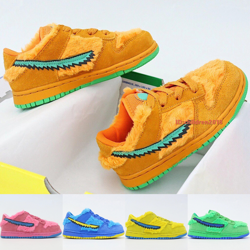 

SB Dunk Dead Bears Kids Shoes Fashion Design Boys Girls Sneakers Yellow Green Blue Pink Blue Bear Toddler Skateboard Shoes Size 24-35, Pink bear