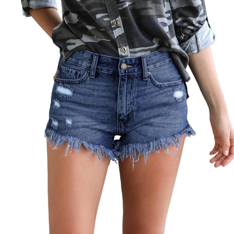 

2020 New Woman' Jeans Broken Tassel Shorts Mid Rise Women Casual Jeans Shorts Frayed Hem Ripped Denim Jean mom