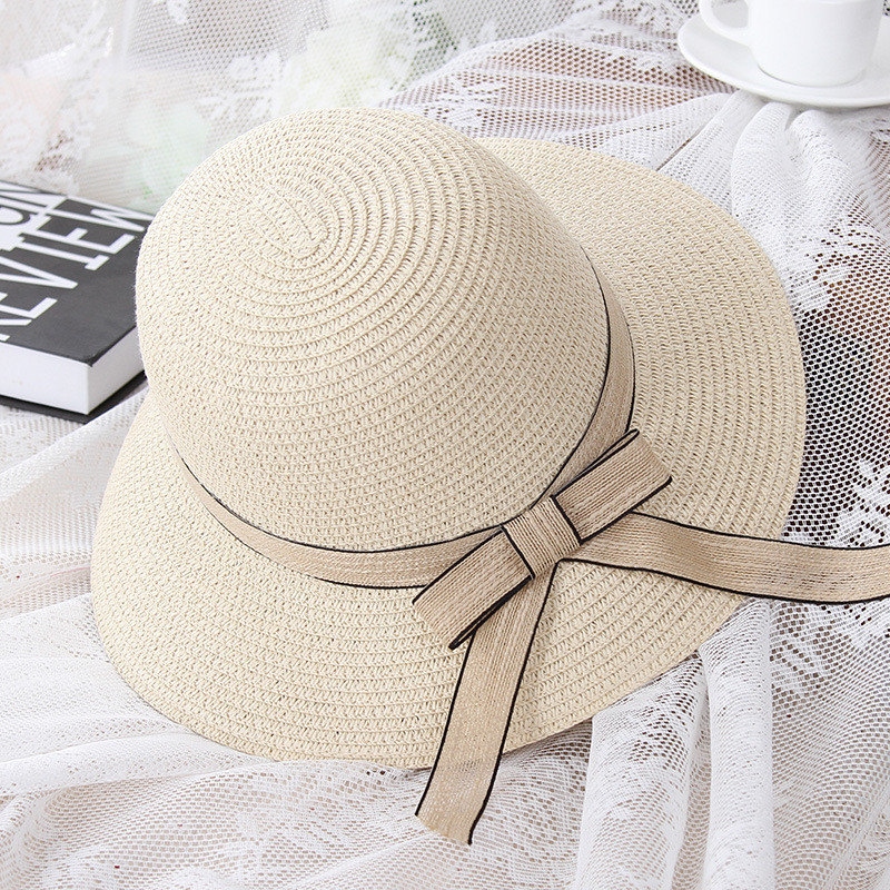 

Summer Casual Cute Bow Parent-child Cap Breathable Blue Wide Brim Women Cap Comfortable Outing Solid Color Female Hat, Khaki