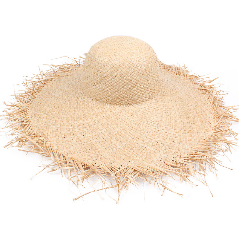 

2020 NEW Handmade Women Straw Sun Hats Wide Brim Gilrs High Quality Natural Raffia Panama Beach Straw Sun Caps For Holiday, Like picture