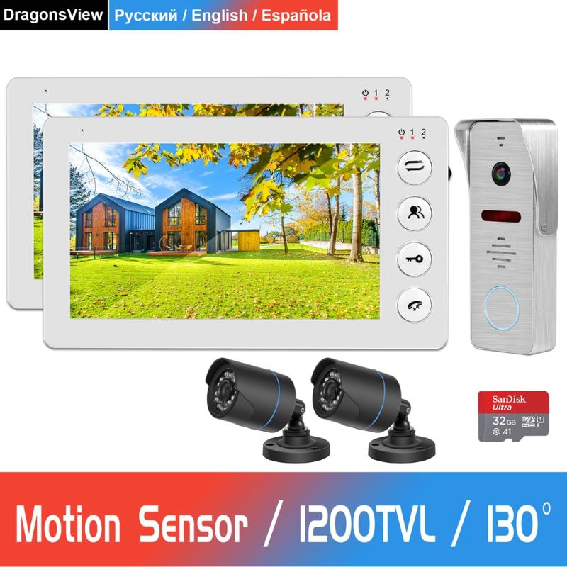 

Dragonsview Wired Video Door Phone For Home 2 Monitors 1 Doorbell with 2 Cameras Support Motion Detection Infrared Night Vision