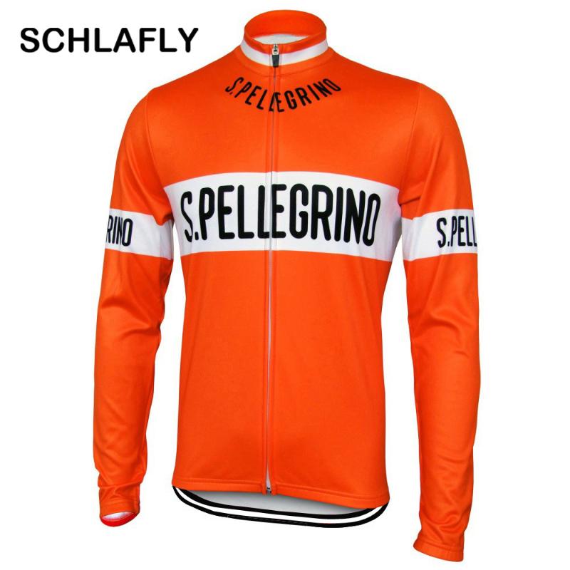 

2020 men cycling jersery long sleeve retro bike winter fleece wool & no fleece bicycle clothing orange white schlafly autumn, Brown
