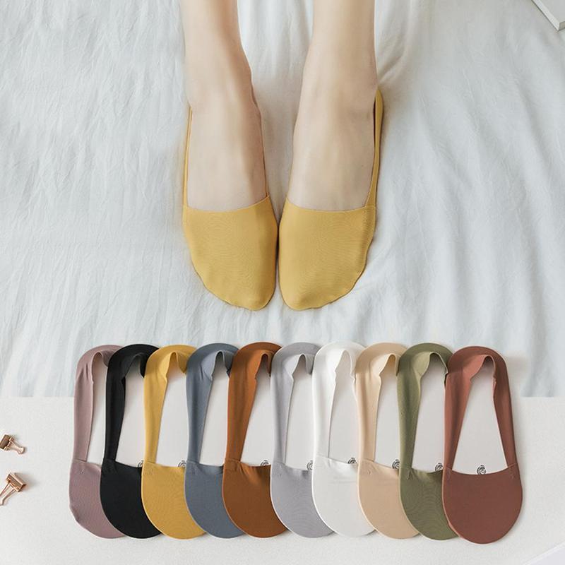 

Women Summer New Stealth Boat Socks Low Cut Invisible Solid Color Non-slip Rubber Band Polyester Invisible Boat Socks Ladies