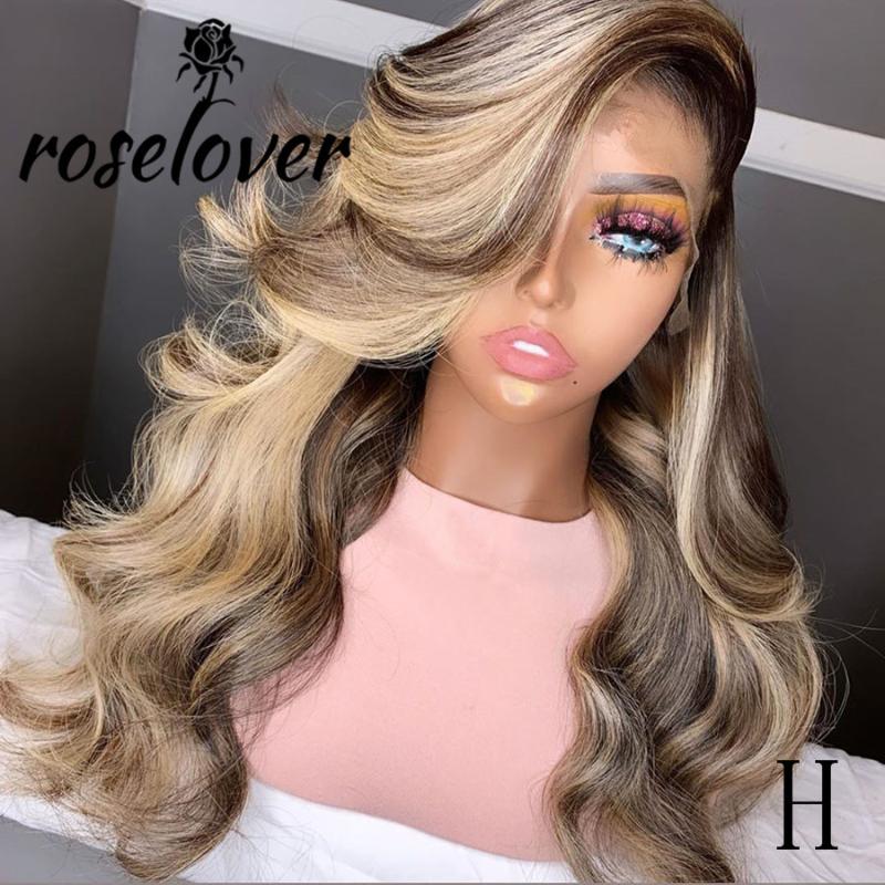 

Roselover High Density 13*6 Deep Parting Lace Front Human Hair Wigs Remy Brazilian Highlight Wavy Pre Plucked Hairline Baby Hair, As pic