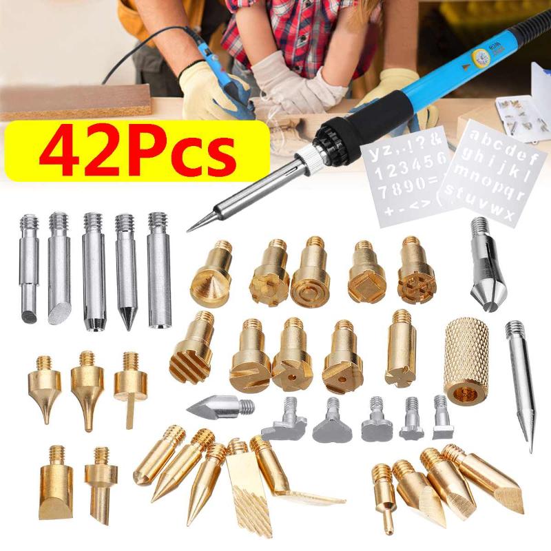 

Electric Soldering Iron Kit Wood Burning Pen 42Pcs 60W Tip Pyrography Craft Tool 110V/220V US/EU Plug Repair for Woodworking