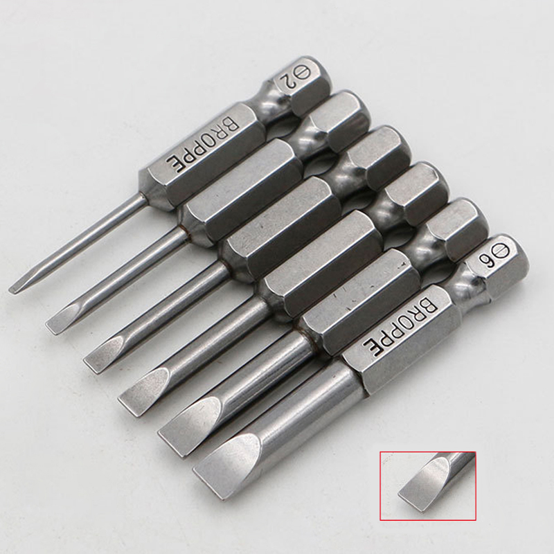 

6 Pcs/set 1/4" 50mm 2-6mm Slotted Screwdriver Bit S2 Magnetic Electric Drill Flathead Screw-driver Head Power Driver Tool
