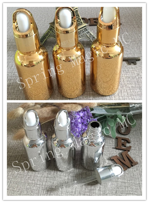 

30ml 100ml Golden / Silver glass dropper bottles essence oil bottles Vial Cosmetic Serum Packaging Refillable Perfume