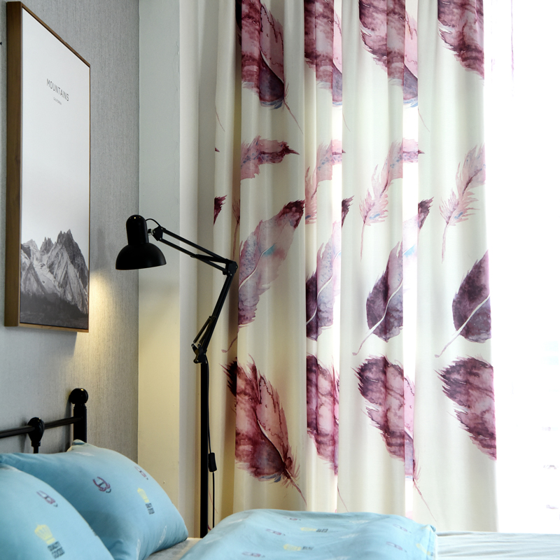 

Single Panels Purple 3D Curtains For Living Room Kids Decoration Nordic Style Digital Printed Feather Bedroom Curtain Patterns, Tulle