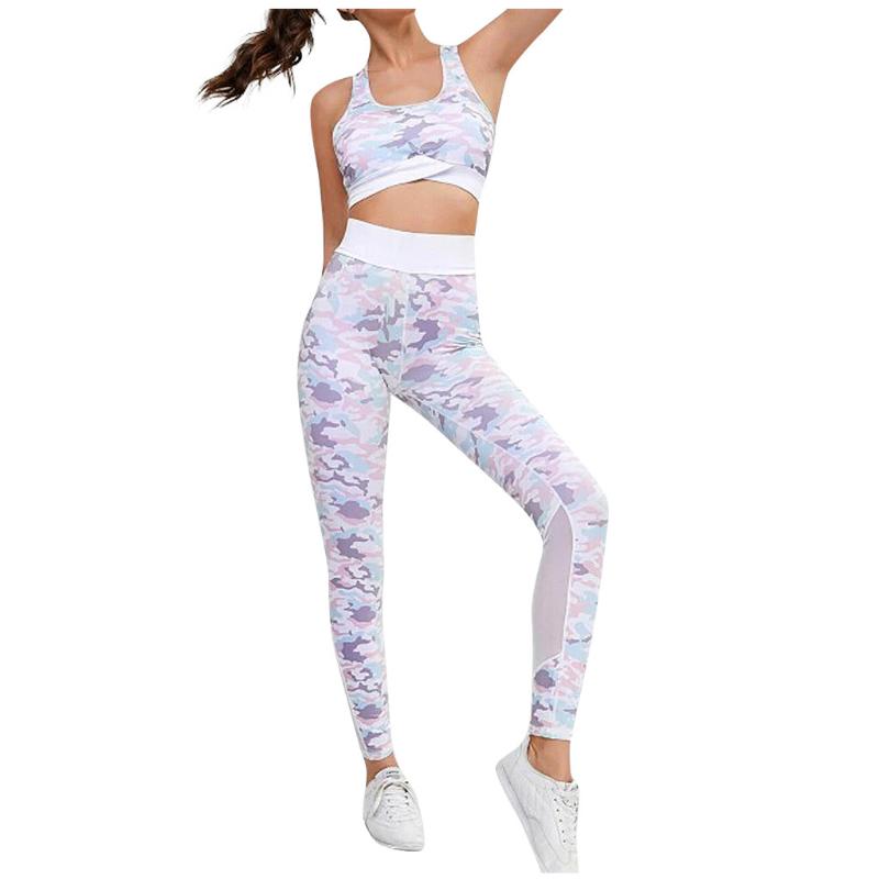 

Yoga Set Women Seamless Camouflage Long Sleeves Tops High Waist Leggings Fitness Sport Gym Suits Tight Workout Pants z1, Black