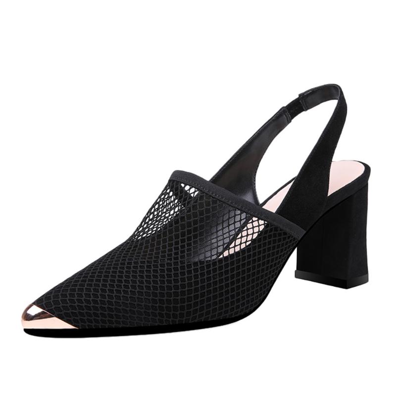 

Sagace Ladies Sandals Fish Mouth Net Surface Soft Bottom Thick Heel High Heel Sandals For Women Banquet Exquisite Shoes, Black