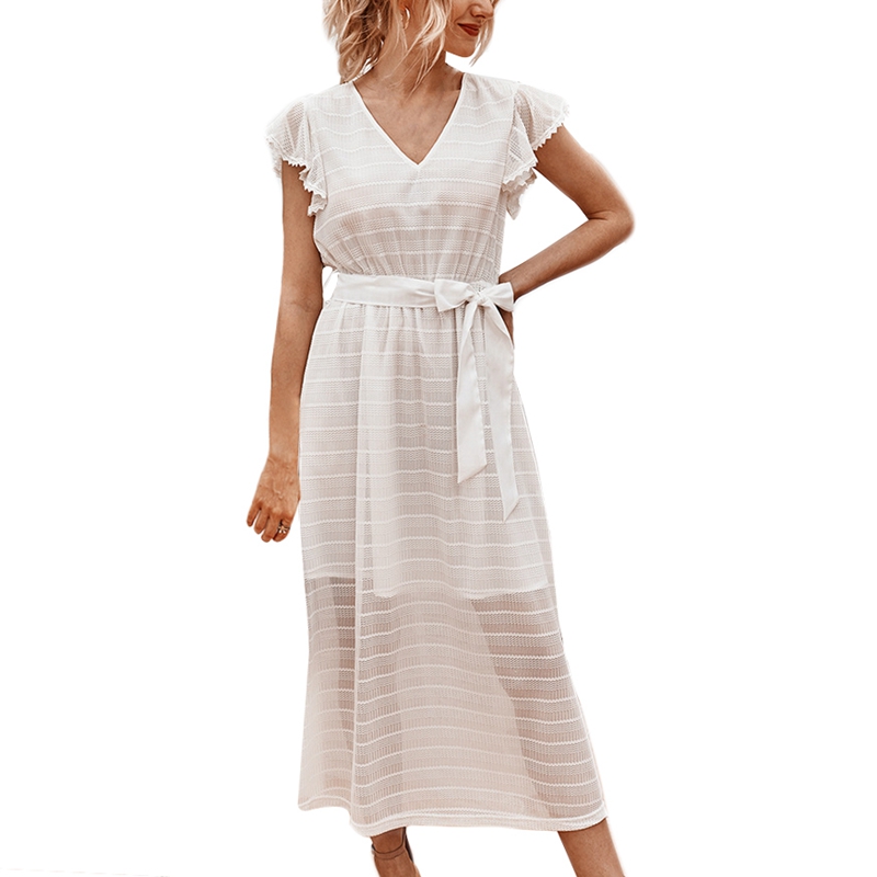 

ular Dress Summer French Retro V-Neck Ruffled Sleeveless Dress, Black