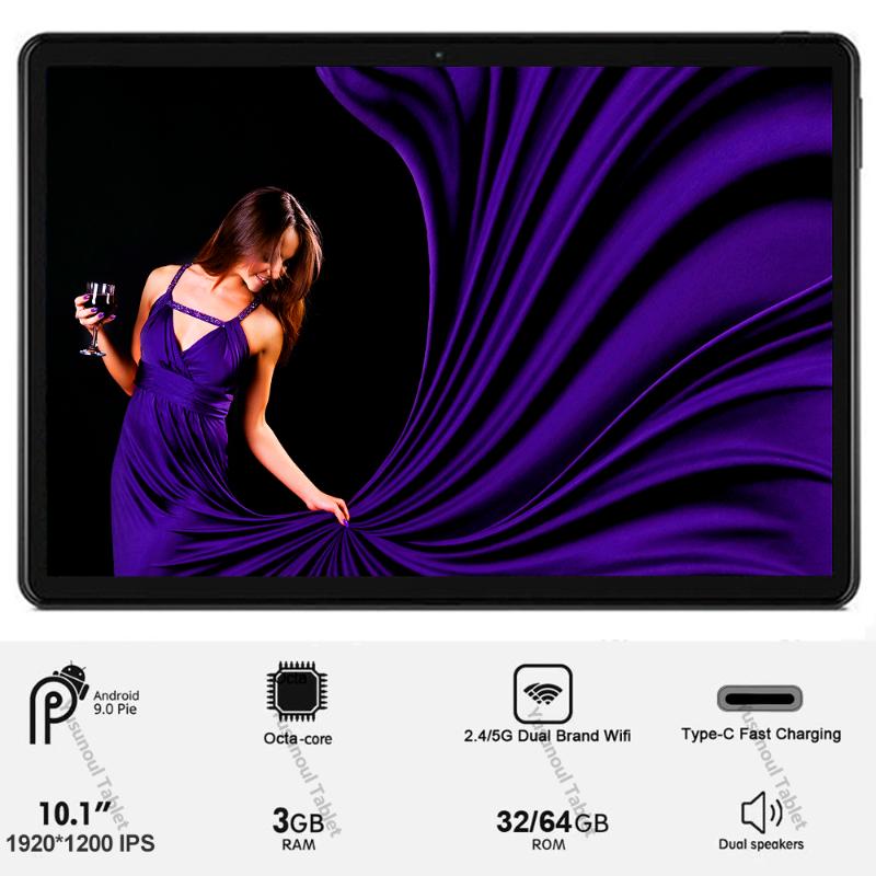 

Sales 4G LTE 10 inch Android 9.0 Tablet 1920*1200 Resolution Dual Sim Dual cameras Octa Core 3GB RAM 64GB ROM 5G WiFi Tablet pc, Black