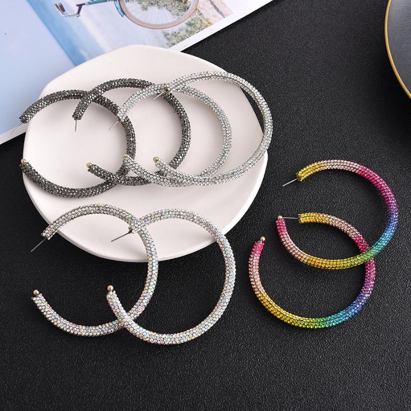 

Bestessy New Exaggerate Luxury 4 Color Crystal Big Round Circle Maxi Earrings For Women Punk Vintage Hoop Earrings Brincos
