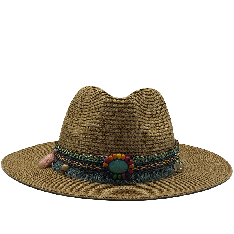 

Simple Summer Women's Jazz Caps hats For men with Wide Birm Girl Straw Vintage Hat Floppy Sun Beach Cap Gorros, Solid color khaki