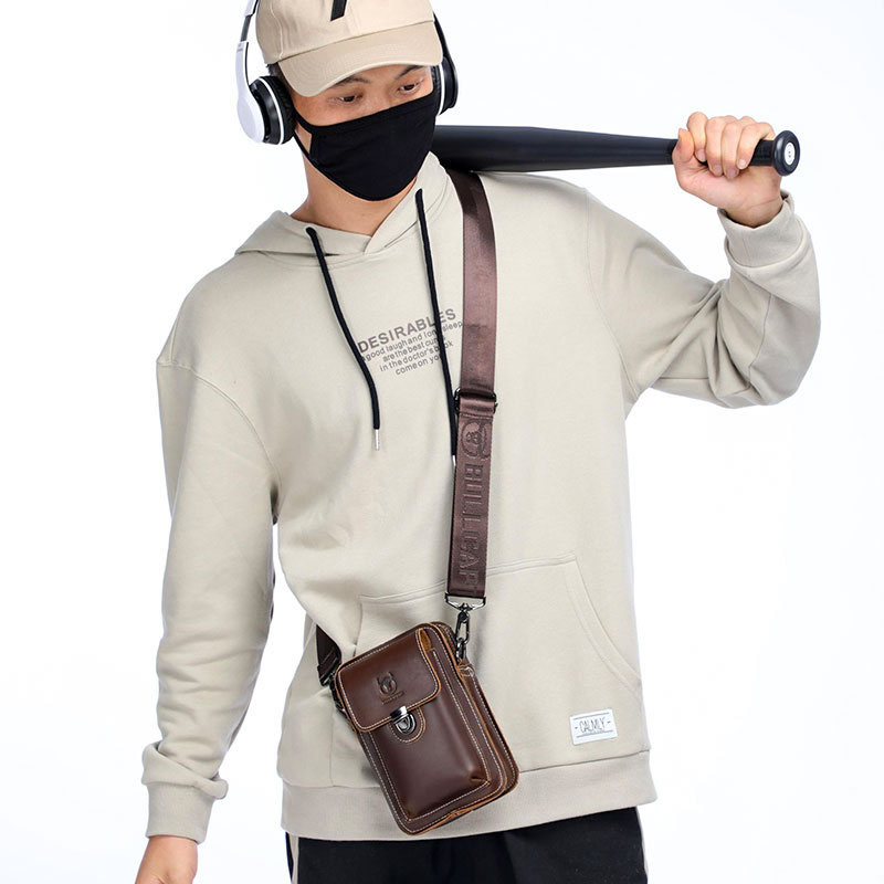 

Waist Crazy Horse Leather Men'S Leather Casual Wear Belt Bag Mobile Phone First Layer Cowhide Multifunctional Shoulder Bags 075, Brown