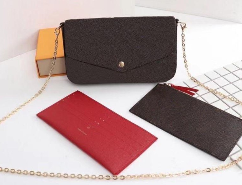 

Women's handbags chain bagbag 3 pieces/set of mens wallet flower crossbody bag ladies purses not come with box, Old flower (not box)