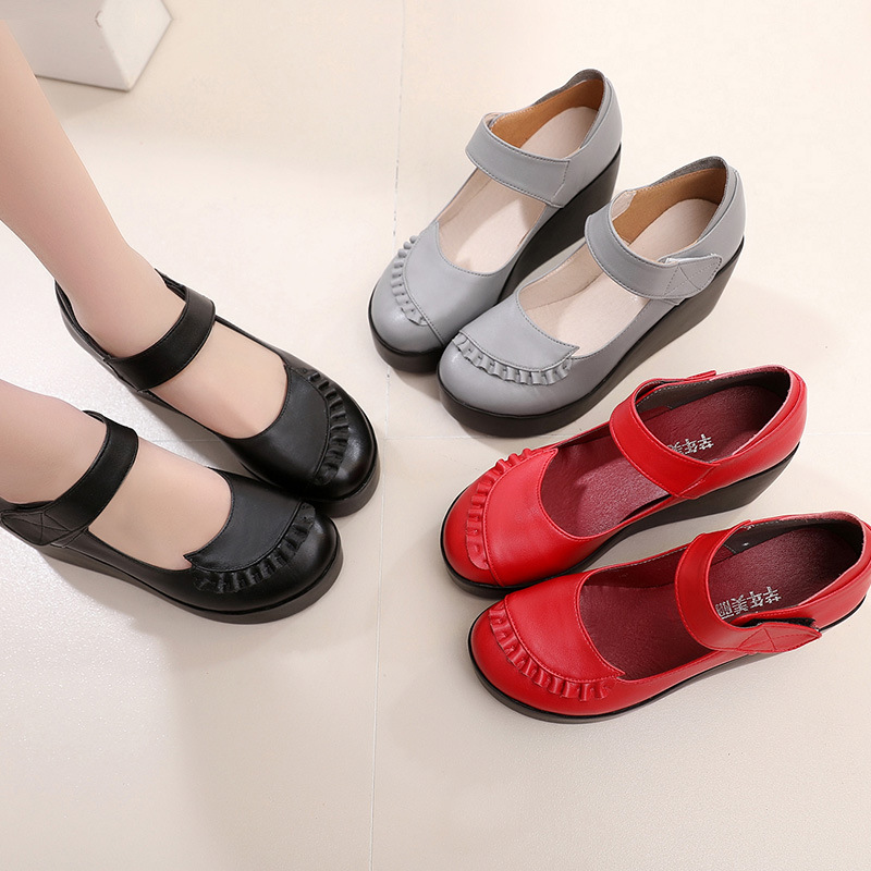 

2020 spring ethnic style with wedges platform thick platform shoes women's shoes round head comfortable casual, Black