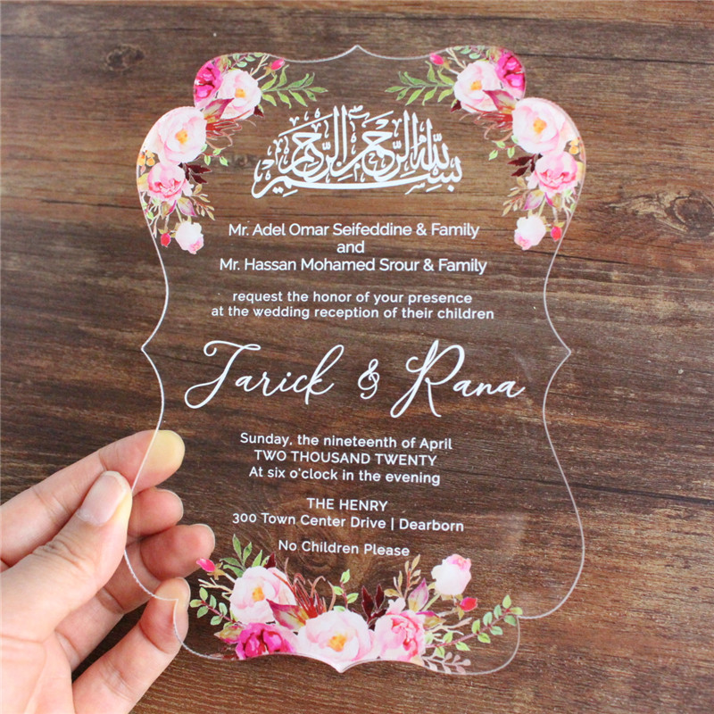 

Acrylic wedding invitation flower design transparent personalized design 20pcs