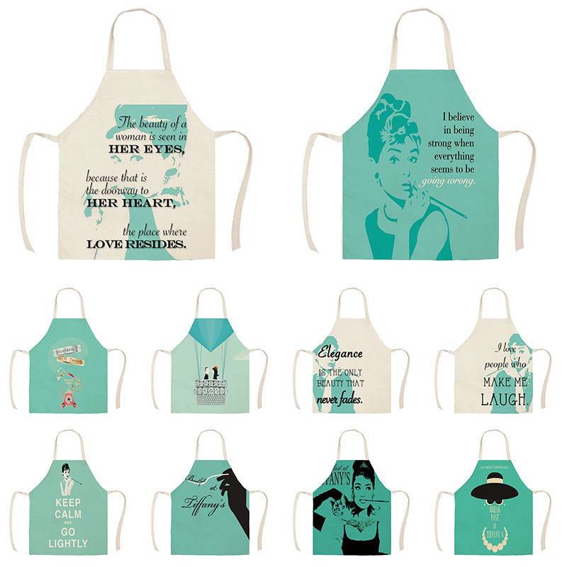 

Home Cleaning Tools Cooking Apron Ladys Portrait Pillow Case Character Audrey Hepburn Design Kitchen Aprons WQ1679