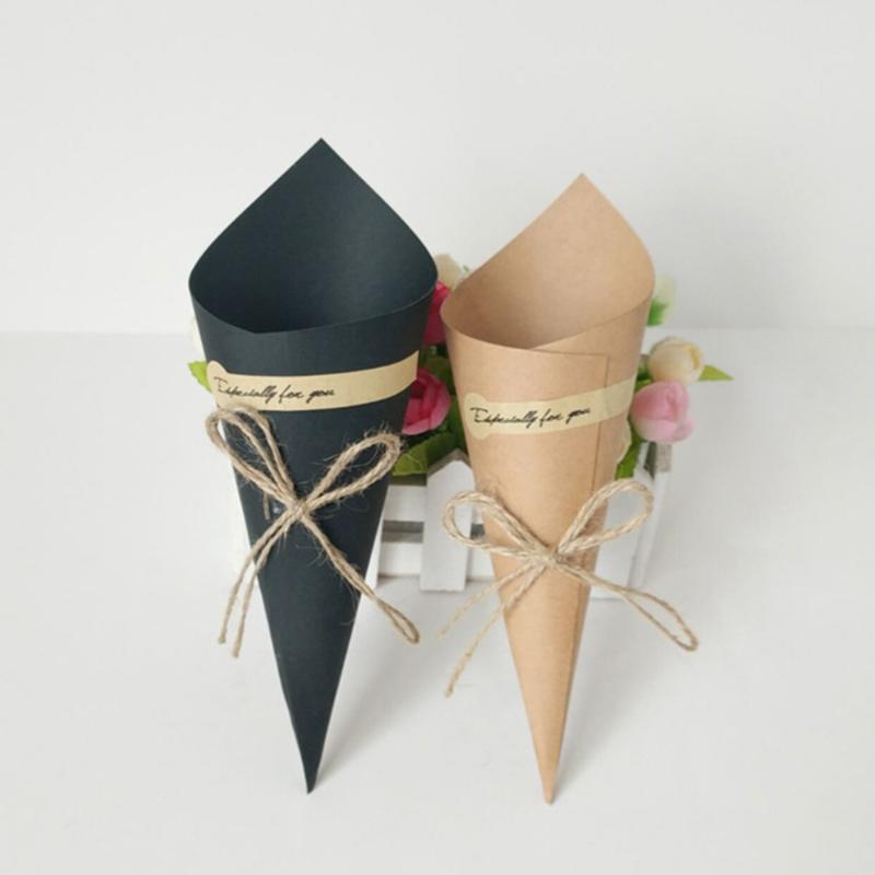 

100pcs Creative DIY Retro Kraft Paper Cones Candy Boxes Flower Holder Kraft Paper for wedding and party decor Gifts Crafting