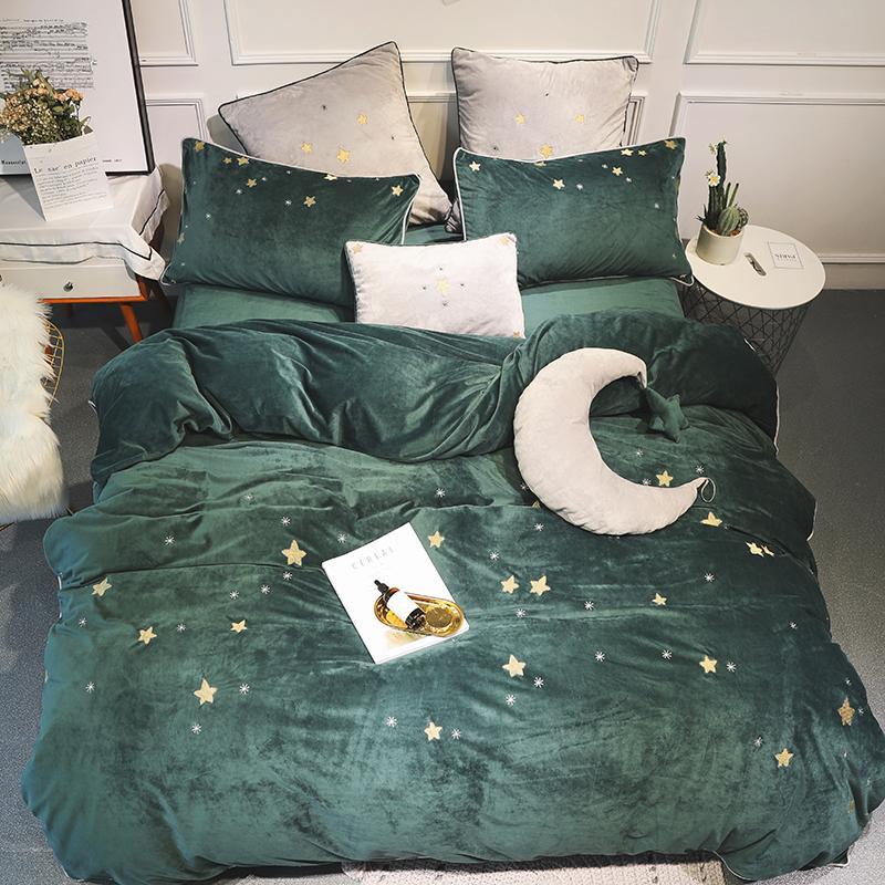 

2020 Luxury embroidery Bedding Set super soft Crystal velvet Duvet Cover Pillowcase Bed Sheet queen king size J/7pcs