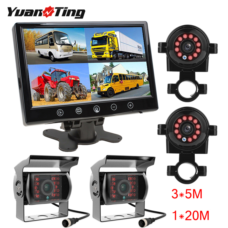 

YuanTing 9 '' LCD Reversing Monitor 4-pin Cables IP68 IR LED Waterproof Night Vision Backup Rear View Camera for Trailer Campers car