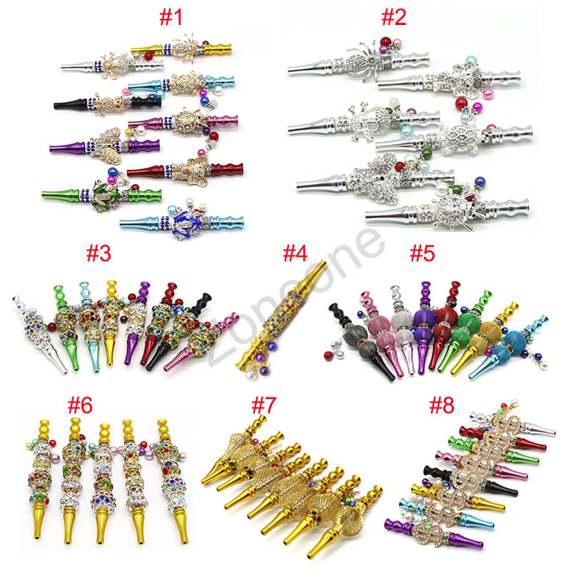 

Portable Hookah Jewelry Shisha Gold Tips Mouthpieces 4.3 inches Luxury Bedazzled Cigarette Holder Vaping Accessories for Hookah Hose Female