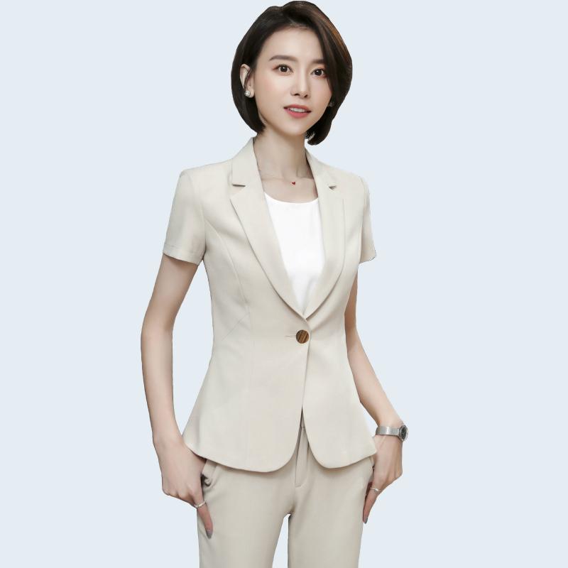 

Women Suits Elegant Single Button Spring Summer Apricot Blazers Office Lady Fashion Casual Work Coat Pants Suits Women Clothes, Blue coat