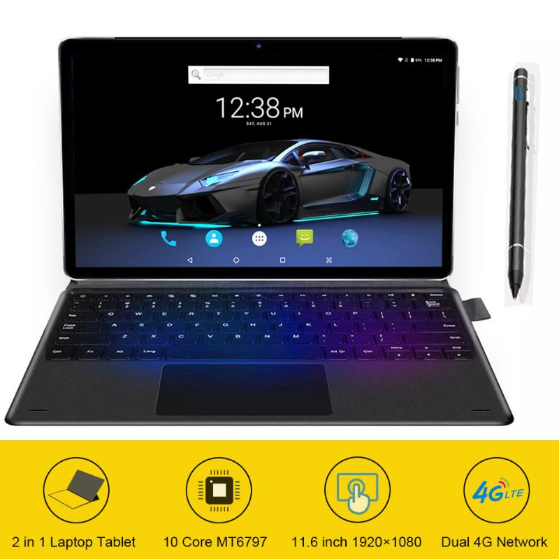 

Free shipping Upgrated 2 in 1 tablet 11.6 inch 128GB ROM Miracast tablet with keyboard gps 4G SIM phone call android, Black