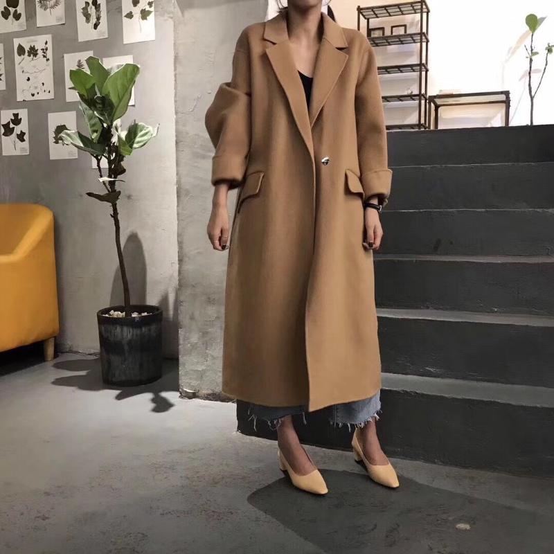 

New Arrival Spring Fashion Loose Overcoat Casual Solid Long Woolen Coat Korean Style Oversize Turn-Down Collar Wool Coat Outwear