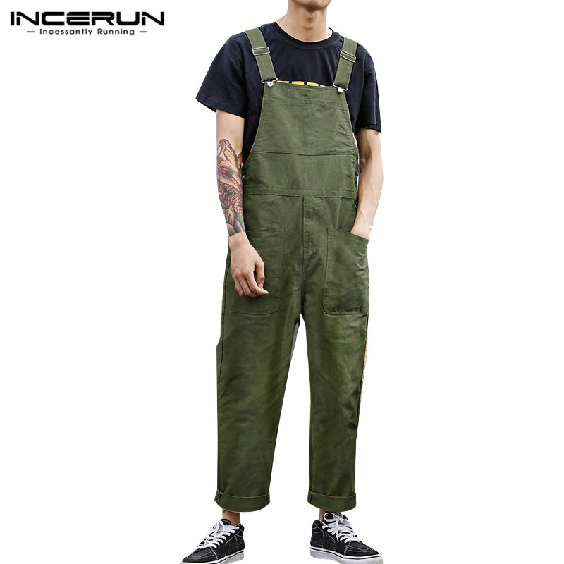 

Men' Pants Men Leisure Bib Casual Loose Buttons Romper Fashion Cargo Jumpsuit INCERUN Corduroy Pockets Dungaree Trousers Overalls 5XL, Army green