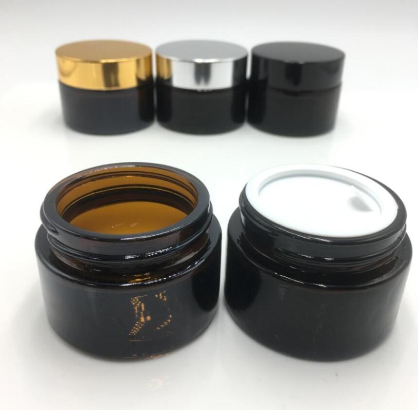 

100pcs 50g Amber Glass Jar, 50cc Brown Cream Bottle,Cosmetic Container with Multicolor Lid new