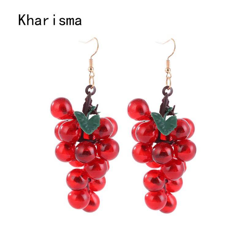 

KHARISMA Summer Beach Cute Fruit Party Red Green Grape Cherry Long Dangle Pendant Drop Earrings Fashion Jewelry For Women Lady