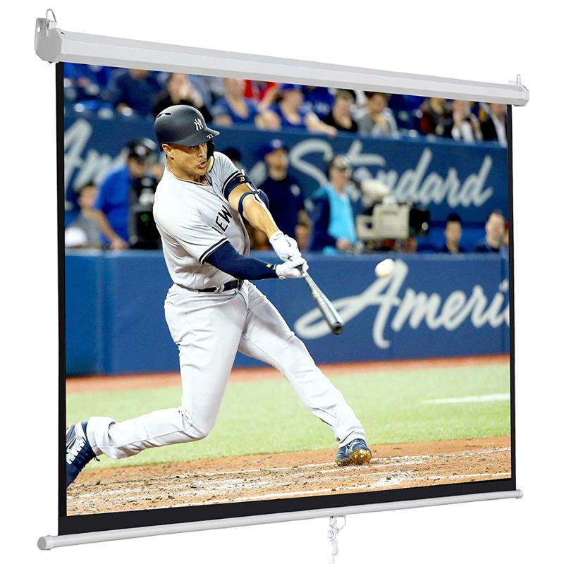 

72 inch HD 16:9 Manual Pull Down Projector Screen Self Locking for Indoor Outdoor Movie, Home Theater, Cinema, Gaming