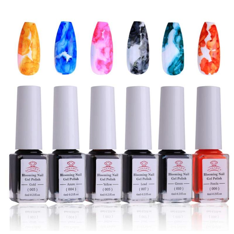 

MakarWatercolor Ink Blooming Nail Polish Magic Blossom Polish manicuring Kit Work with Transparent Marble Pattern Nail Vanish, As pic