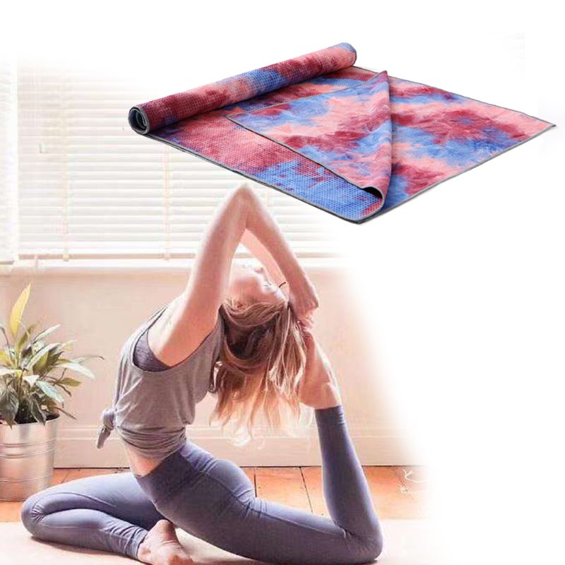 

Colorful Tie-Dye Printing Yoga Towel Microfiber Sweat Absorbent Non-Slip Workout Fitness Mat Foldable Pilates Blanket with Mesh, Red