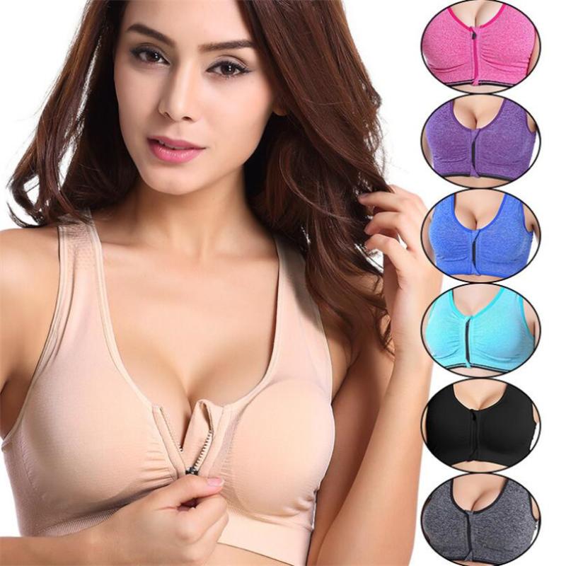 

CKAHSBI Women Zipper Push Up Sports Bras Padded Wirefree Shockproof Gym Fitness Athletic Running Yoga Vest Sports Tops New Hot, Q179 blue