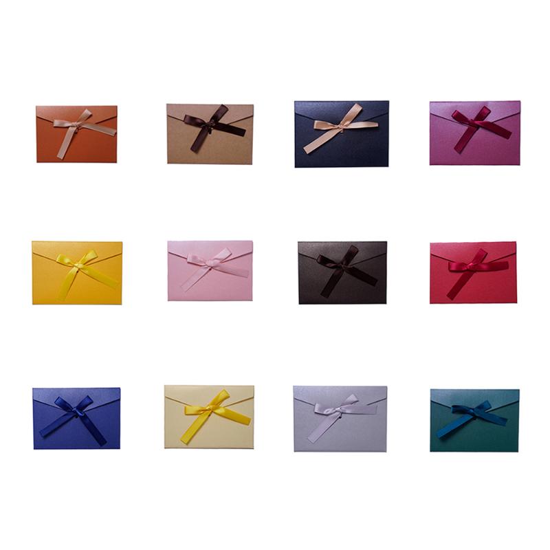 

10pcs/lot Vintage Ribbon Pearl Paper Envelopes 12 Colors Kraft Envelope for Wedding Invitation Envelope Gift