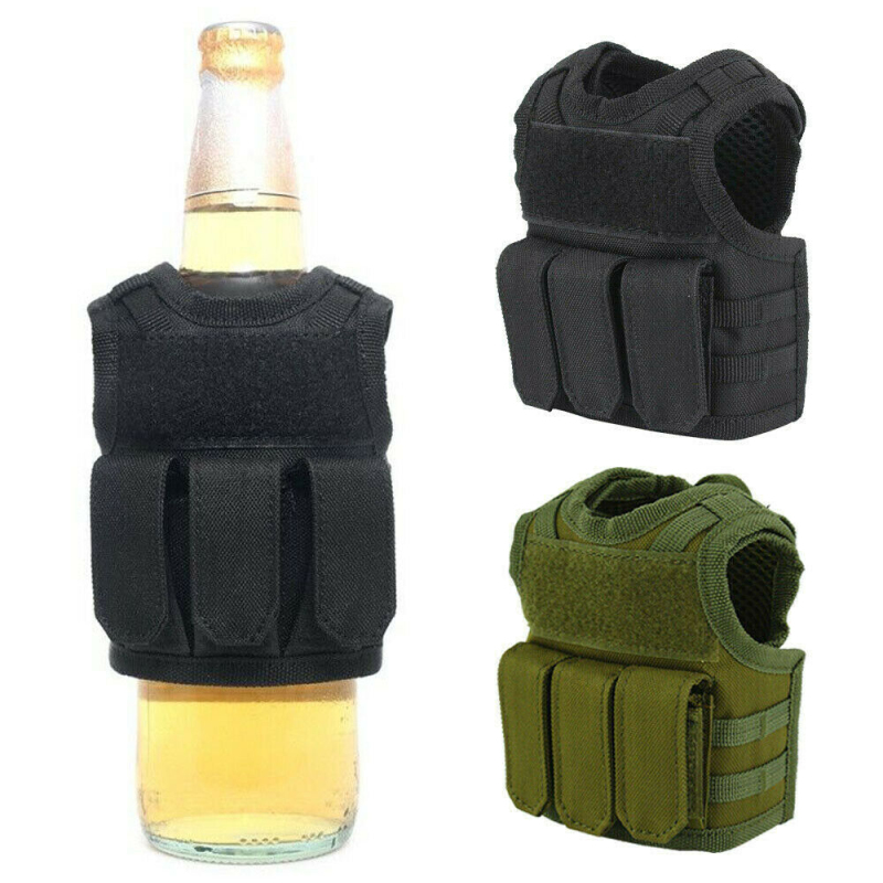 

Tactical Beer Bottle Beer Vest Cover Mini Miniature Molle Vest Personal Bottle Drink Set Adjustable Shoulder Straps, Beige