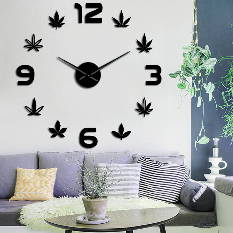 

DIY Large Art Wall Clock Silent Leaf Frameless Leaf Wall Watch Green Artistic Home Decor