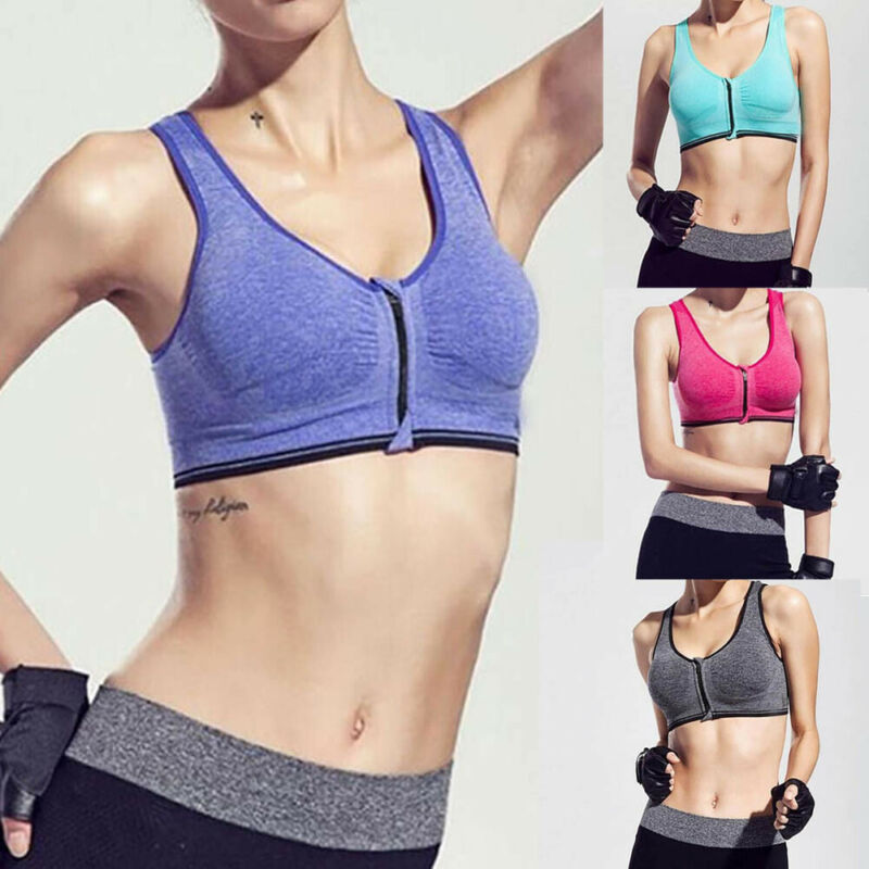 

2020 NEW Fashion Womens Sport Bra Running Gym Yoga Padded Fitness Training Tops Tank Workout Zipper Stretch, Gray