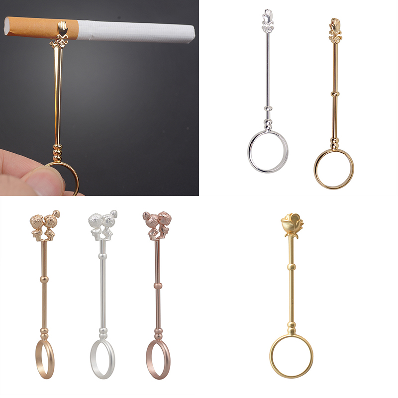 

Fashion Vintage Metal Finger Clip Women Men Cigarette Holder Ring Slim Cigarettes Smoking Accessories Long Stick Jewelry