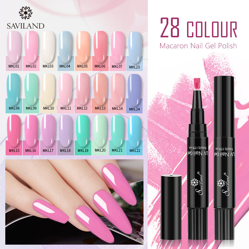 

Saviland Gel Nail Polish Pen Newest Glitter Macaron 28 Colors Hybrid Soak Off Nail Varnish Primer Top Coat UV Art Tools