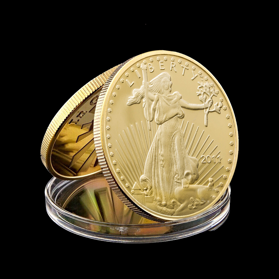 The Freedom 2011 In God We Trust Liberty Souvenir Craft 1OZ 24K Real Gold Plated Badge USA Eagle Coin-image-581067575