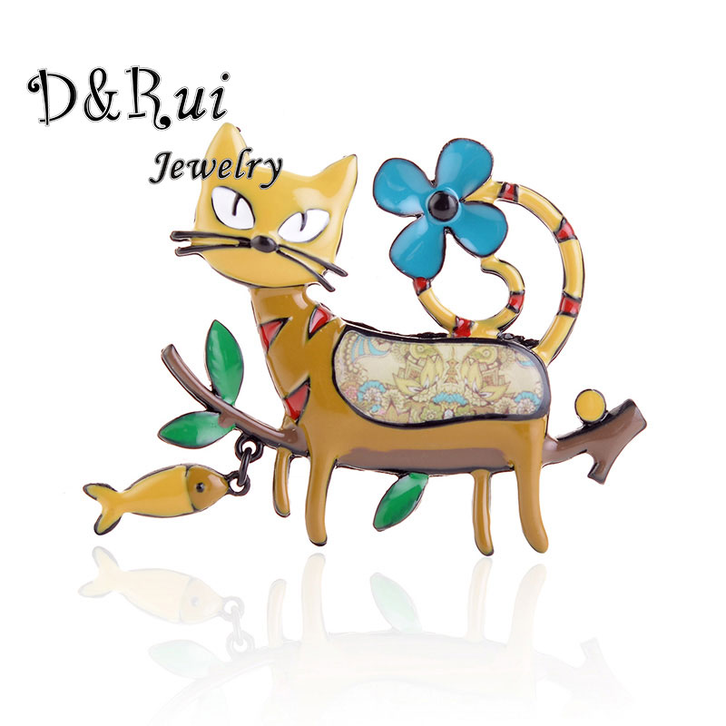 

Enamel Cat Pin Brooch Clothing for Women Christmas Costume Jewelry Pins Cartoon Fish Flower Leaf Brooches for Wedding Party Gift