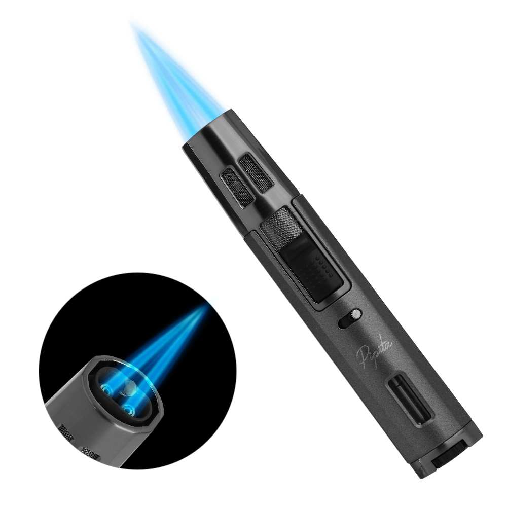 

PIPITA Windproof Cigar Torch Lighter Refillable Butane Cigar Lighter Double Jet Flame Lighter For BBQ Camping (Without Gas)