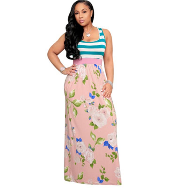 

Women Panelled Printed Dress Summer Fashion Trend Casual Round Neck Sexy Vest Suspender Dress Designer Female Loose Floral Print Dress