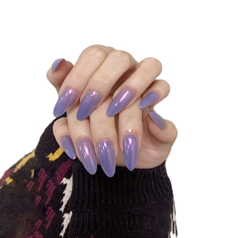 

24pcs Fake Nails with Glue Mirror Symphony False Nails Press on Coffin Nail Tips Aurora Glitter Artifical Nail Art, Jp1301-b5