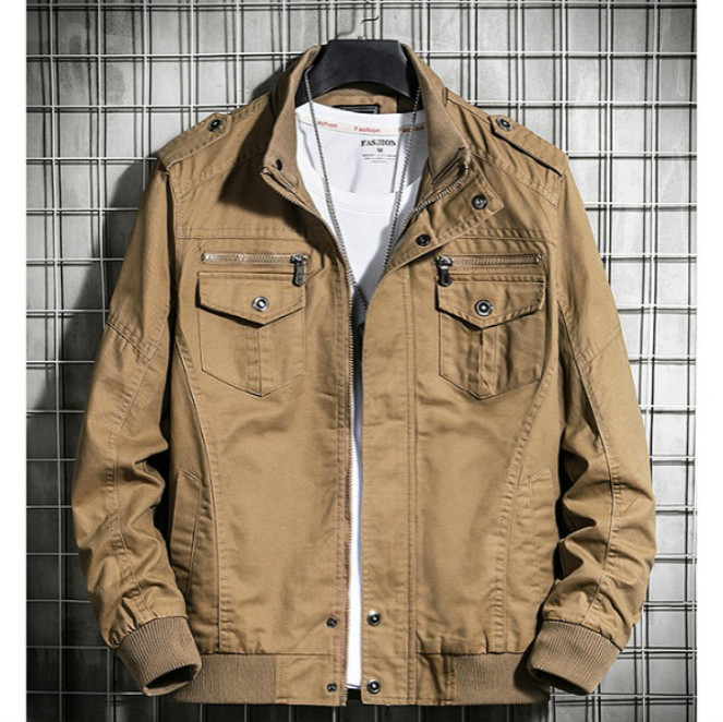 

Men Workwear Jackets Fashion Solid Color Autum Mens Clothing Men Thin Air Force Jackets Fashion Plus Size Coat, Khaki