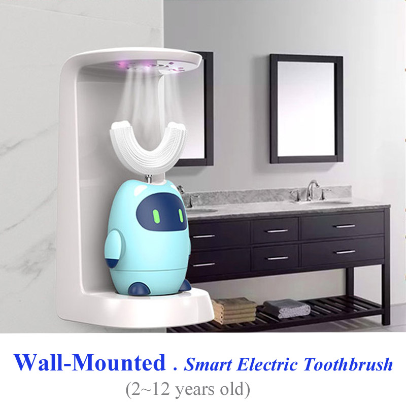 

360 degree U shaped smart sonic electric toothbrush for kids wall-mounted rechargeable children waterproof automatic tooth brush